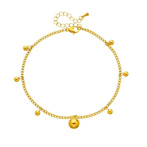 Women's Simple Retro Allmatch Golden Ball Pendant Titanium Steel Anklet With Geometric Pattern