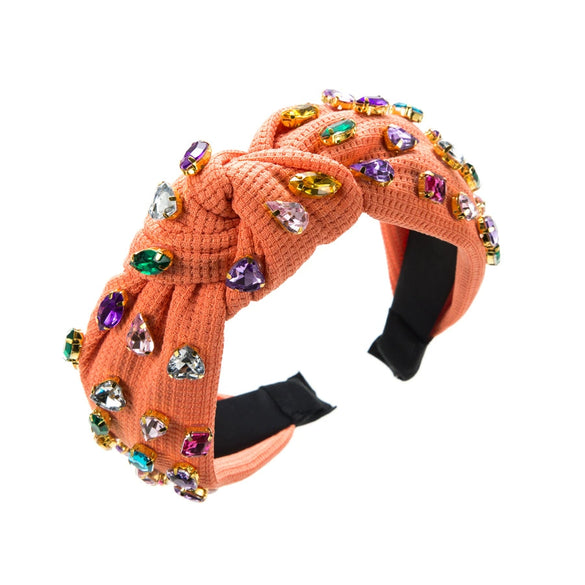 Women's Simple Retro Headband Hair Accessories Fabric And Crystal Middle Knot Bow Style