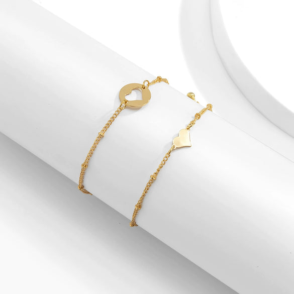 Women's Simple Retro Metal Copper Heartshaped Butterfly Bracelet