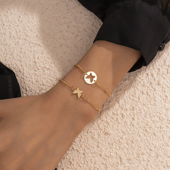 Women's Simple Retro Metal Copper Heartshaped Butterfly Bracelet