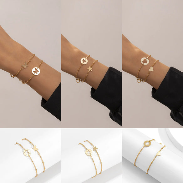 Women's Simple Retro Metal Copper Heartshaped Butterfly Bracelet