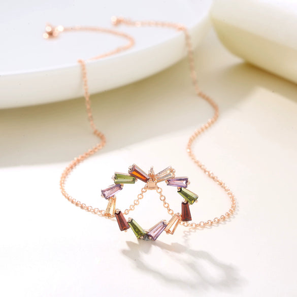 Women's Simple Rose Gold Color Heart Pendant Necklace With Artificial Zircon Inlay And O Chain