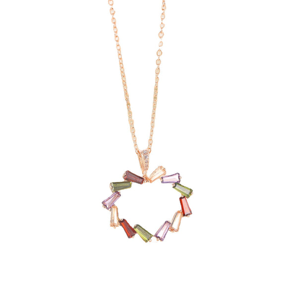 Women's Simple Rose Gold Color Heart Pendant Necklace With Artificial Zircon Inlay And O Chain