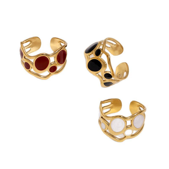 Women's Simple Round Open Ring In Stainless Steel With Gold Plated Electroplated Oil Drip Vintage Jewelry Design