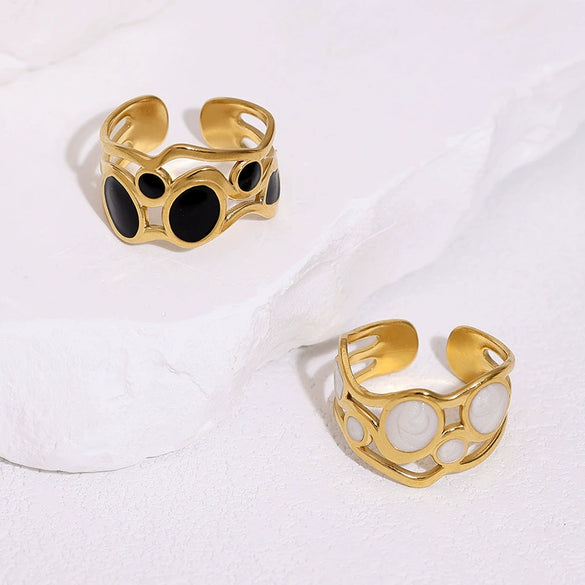 Women's Simple Round Open Ring In Stainless Steel With Gold Plated Electroplated Oil Drip Vintage Jewelry Design