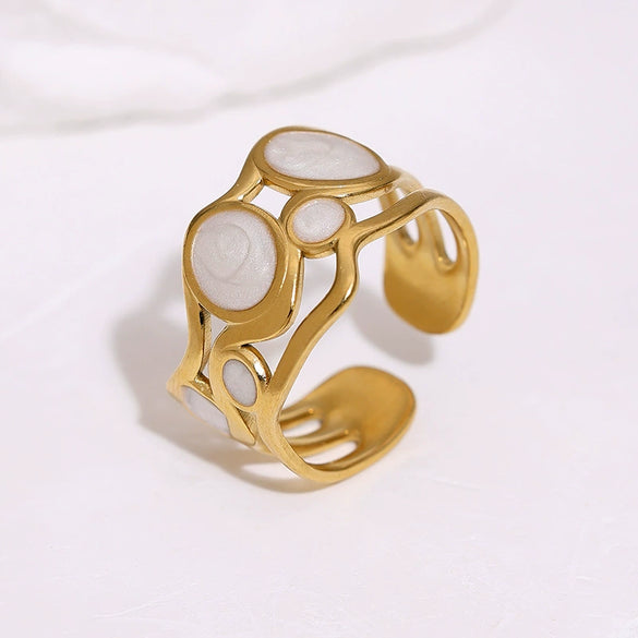 Women's Simple Round Open Ring In Stainless Steel With Gold Plated Electroplated Oil Drip Vintage Jewelry Design