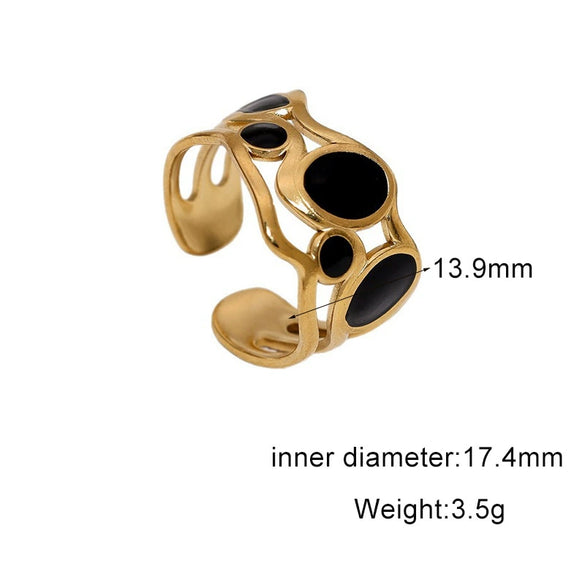 Women's Simple Round Open Ring In Stainless Steel With Gold Plated Electroplated Oil Drip Vintage Jewelry Design
