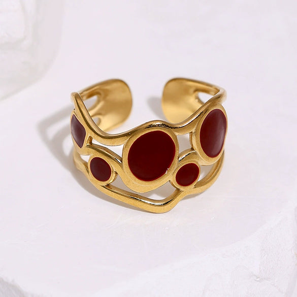 Women's Simple Round Open Ring In Stainless Steel With Gold Plated Electroplated Oil Drip Vintage Jewelry Design