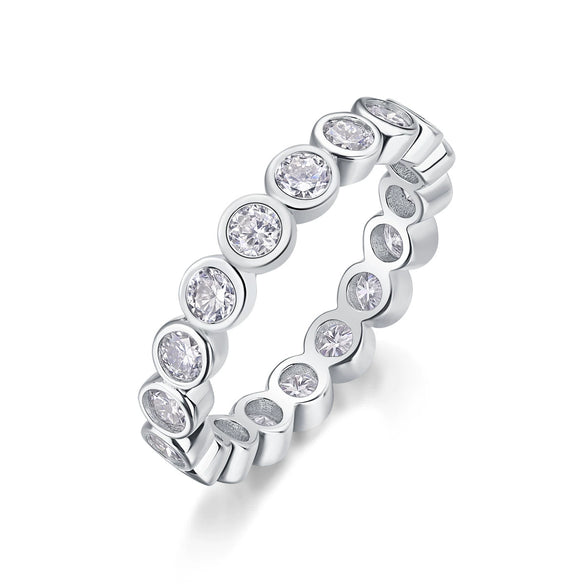 Women's Simple Row Ring 925 Sterling Silver Geometric Moissanite Set With Diamonds