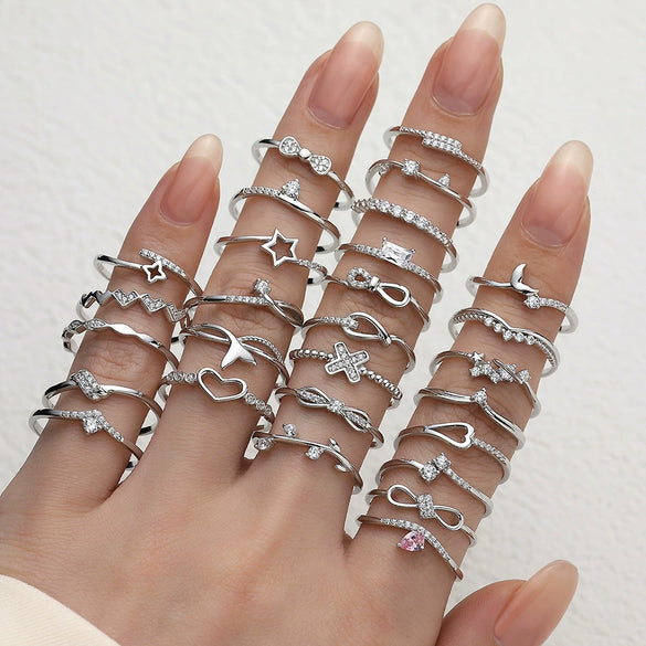 Women's Simple S925 Silver Vshaped Single Row Ring With Geometric Design