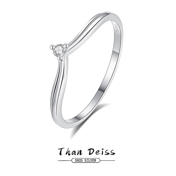 Women's Simple S925 Silver Vshaped Single Row Ring With Geometric Design