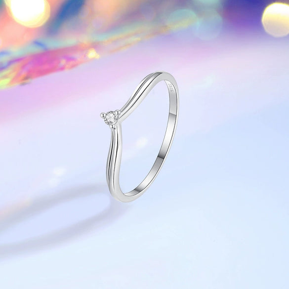 Women's Simple S925 Silver Vshaped Single Row Ring With Geometric Design