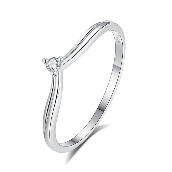 Women's Simple S925 Silver Vshaped Single Row Ring With Geometric Design