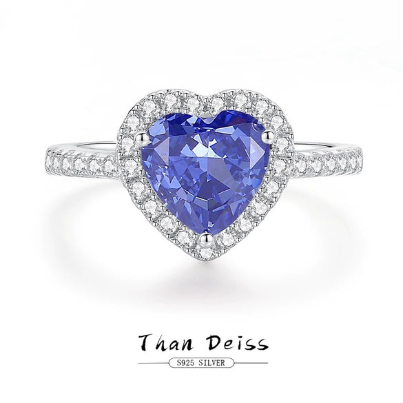 Women's Simple S925 Sterling Silver Heartshaped Ring Set With High Carbon Diamond And 8A Zircon