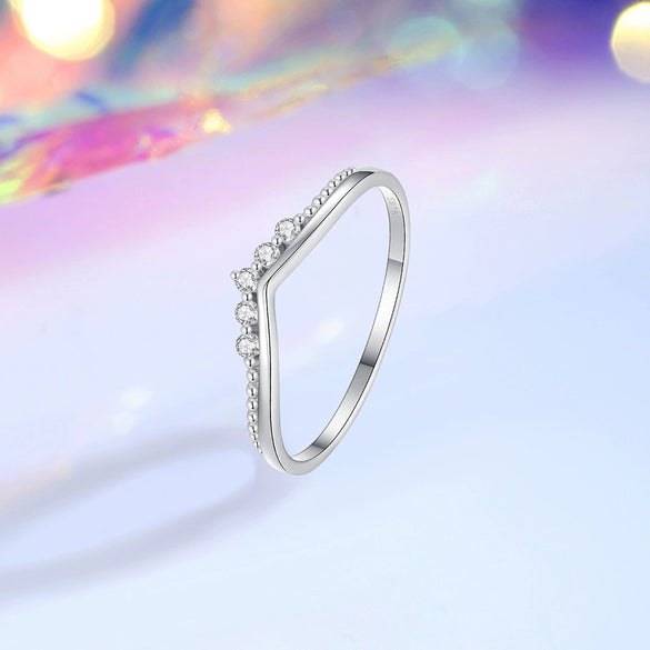 Women's Simple S925 Sterling Silver Stacked Ring With Diamond Set Zircon And Crown Tail Design