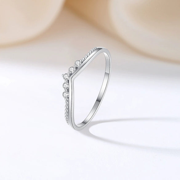 Women's Simple S925 Sterling Silver Stacked Ring With Diamond Set Zircon And Crown Tail Design