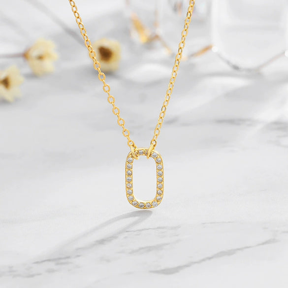 Women's Simple 925 Silver Geometric Eggshaped Pendant Necklace With Microinlay Detail
