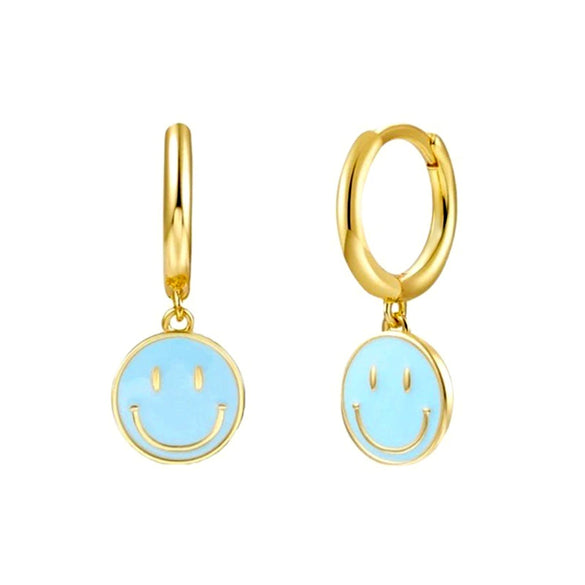 Women's Simple Smiley Face Geometric Earrings With Silver Needle Copper And Color Enamel Electroplated Ear Buckle Design
