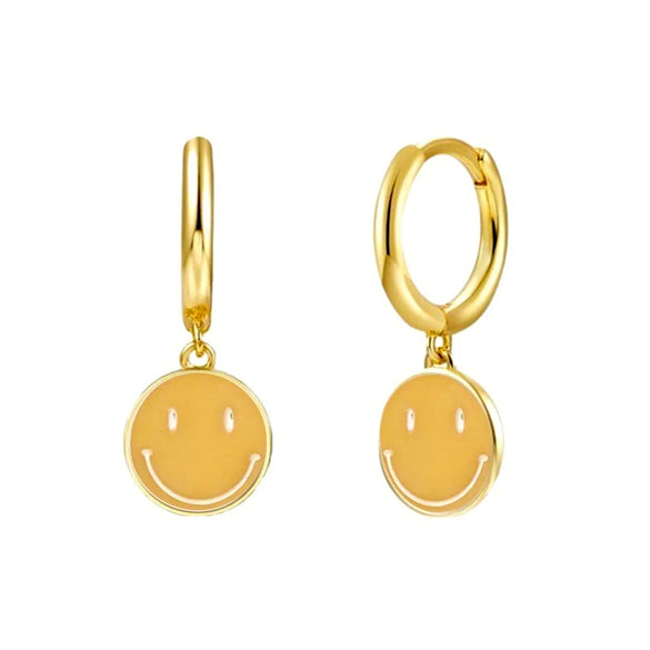 Women's Simple Smiley Face Geometric Earrings With Silver Needle Copper And Color Enamel Electroplated Ear Buckle Design
