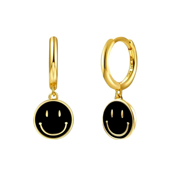 Women's Simple Smiley Face Geometric Earrings With Silver Needle Copper And Color Enamel Electroplated Ear Buckle Design