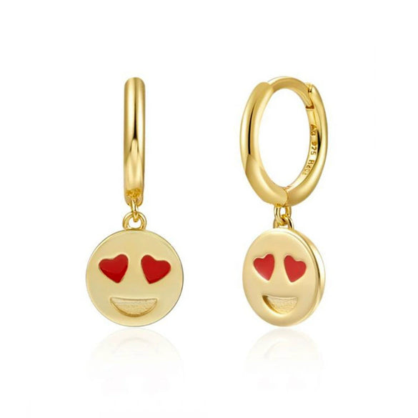 Women's Simple Smiley Face Geometric Earrings With Silver Needle Copper And Color Enamel Electroplated Ear Buckle Design