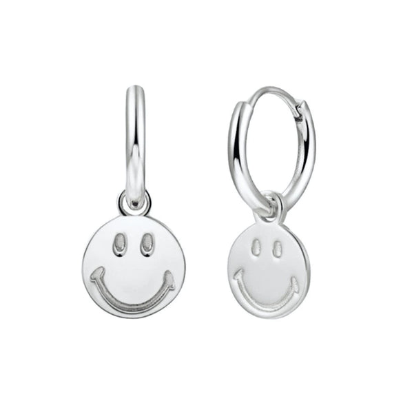 Women's Simple Smiley Face Geometric Earrings With Silver Needle Copper And Color Enamel Electroplated Ear Buckle Design
