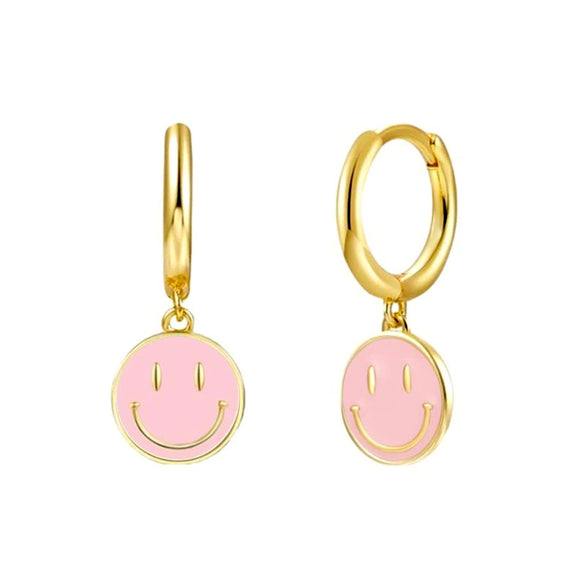 Women's Simple Smiley Face Geometric Earrings With Silver Needle Copper And Color Enamel Electroplated Ear Buckle Design