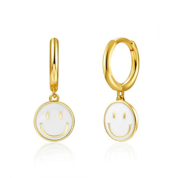 Women's Simple Smiley Face Geometric Earrings With Silver Needle Copper And Color Enamel Electroplated Ear Buckle Design