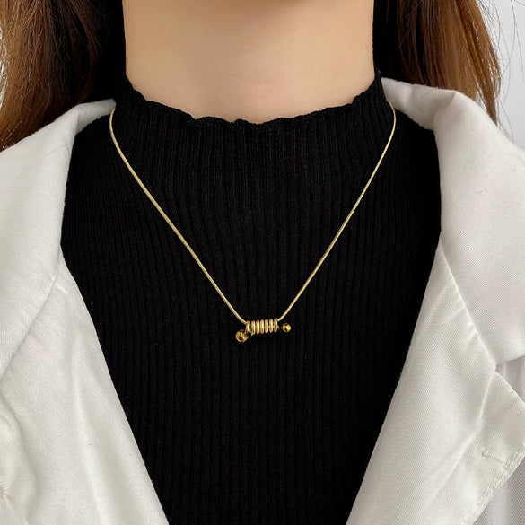 Women's Simple Spiral Spring Gold Bead Snake Bone Chain Necklace Titanium Steel 18K Gold Plated