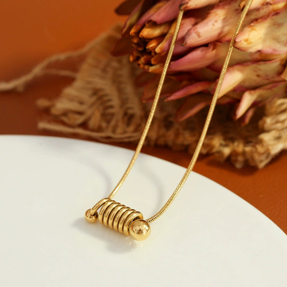 Women's Simple Spiral Spring Gold Bead Snake Bone Chain Necklace Titanium Steel 18K Gold Plated