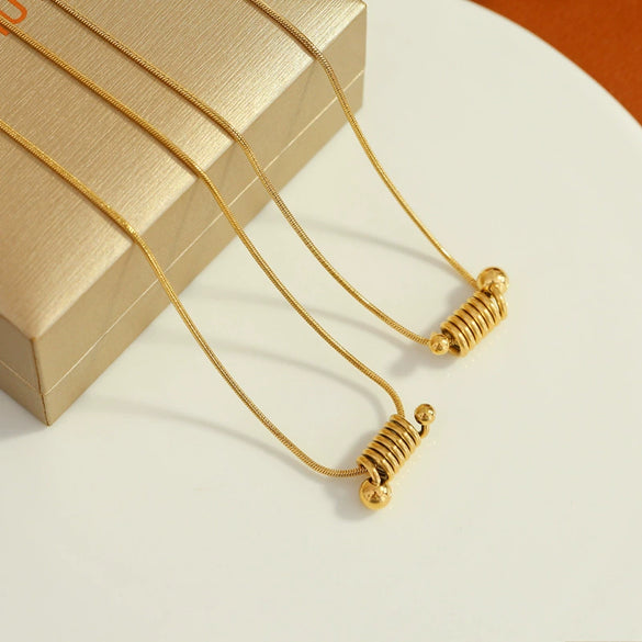 Women's Simple Spiral Spring Gold Bead Snake Bone Chain Necklace Titanium Steel 18K Gold Plated