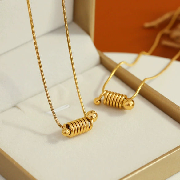 Women's Simple Spiral Spring Gold Bead Snake Bone Chain Necklace Titanium Steel 18K Gold Plated