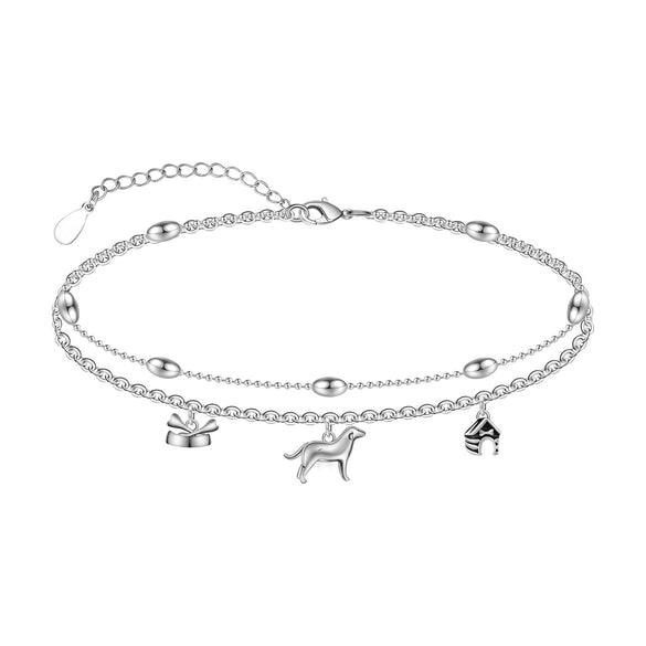 Women's Simple Stainless Steel Double Layer Anklet With Heart Shape Pattern Fashion Foot Jewelry