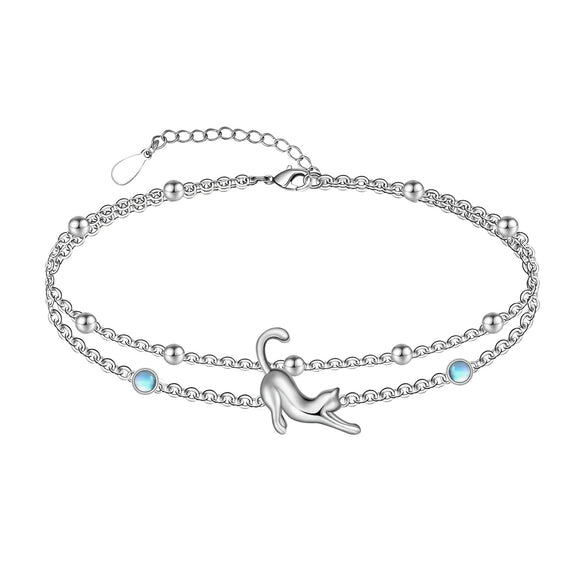Women's Simple Stainless Steel Double Layer Anklet With Heart Shape Pattern Fashion Foot Jewelry