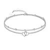 Women's Simple Stainless Steel Double Layer Anklet With Heart Shape Pattern Fashion Foot Jewelry