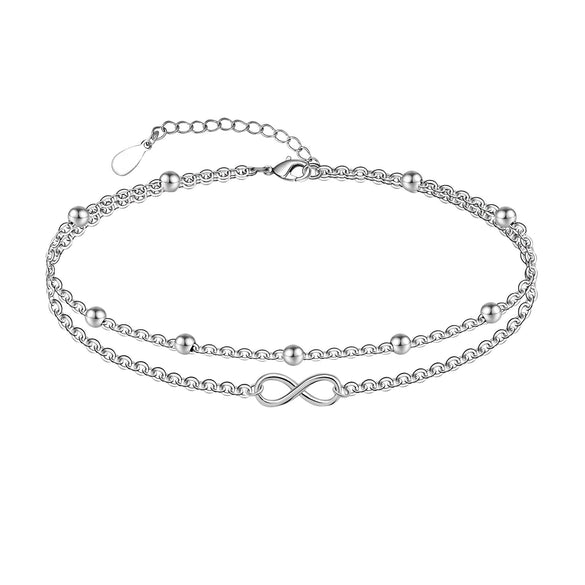 Women's Simple Stainless Steel Double Layer Anklet With Heart Shape Pattern Fashion Foot Jewelry