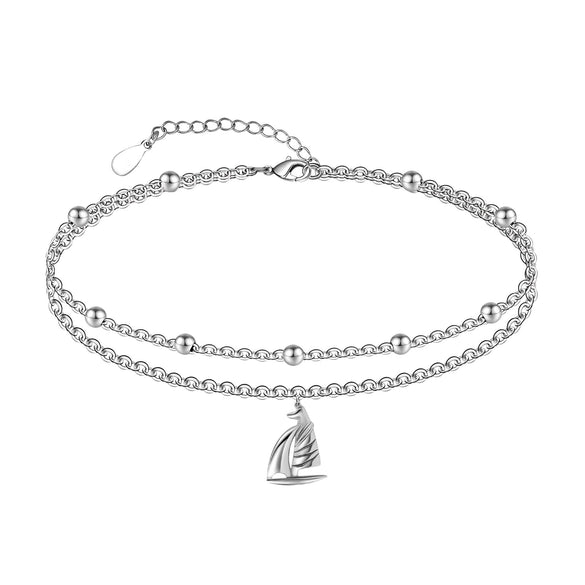 Women's Simple Stainless Steel Double Layer Anklet With Heart Shape Pattern Fashion Foot Jewelry