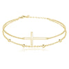 Women's Simple Stainless Steel Double Layer Cross Anklet With Round Bead Chain Fashion Layered Ankle Bracelet
