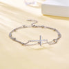 Women's Simple Stainless Steel Double Layer Cross Anklet With Round Bead Chain Fashion Layered Ankle Bracelet