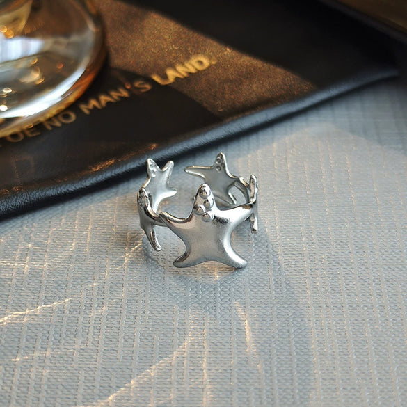 Women's Simple Starfish Dot Retro Light Luxury Open Ring Titanium Steel Electroplating
