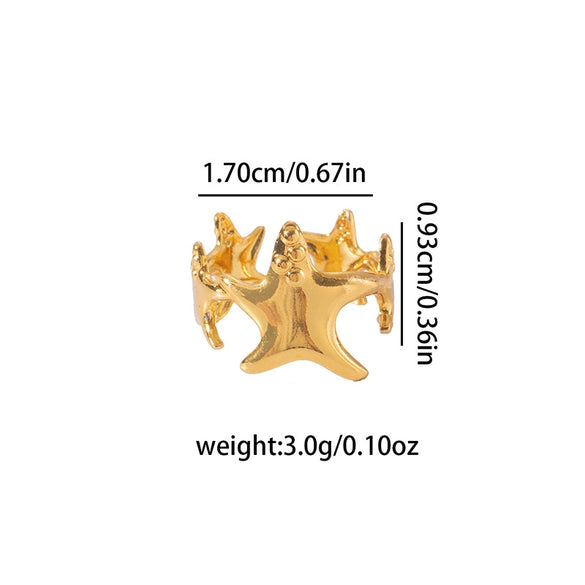 Women's Simple Starfish Dot Retro Light Luxury Open Ring Titanium Steel Electroplating