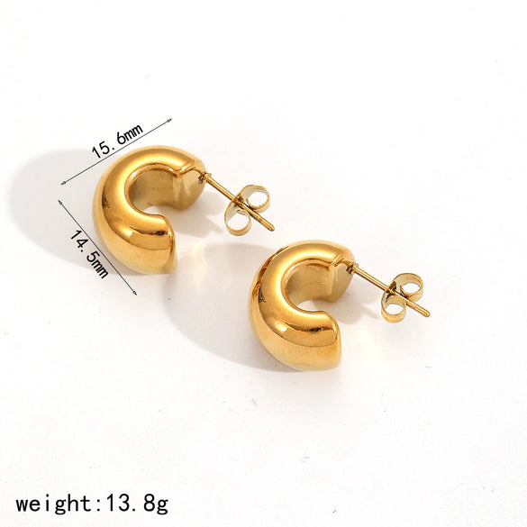 Women's Simple Style Geometric Cshaped Stainless Steel Electroplated Earrings