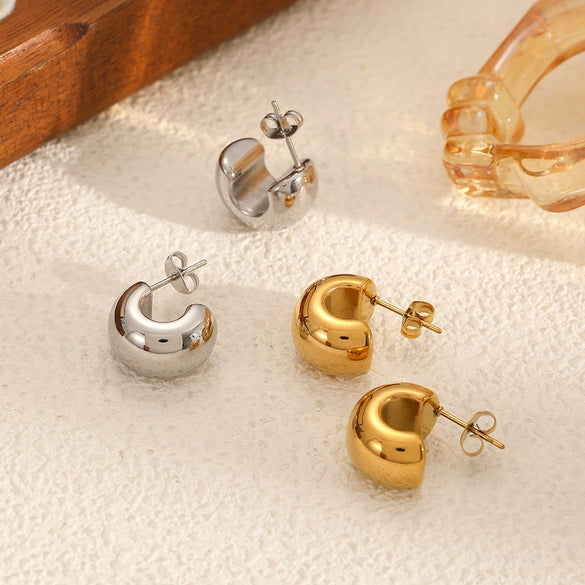 Women's Simple Style Geometric Cshaped Stainless Steel Electroplated Earrings