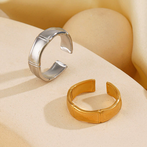 Women's Simple Style Stainless Steel Bamboo Ring With Plant Flowers Pattern And Electroplating Treatment