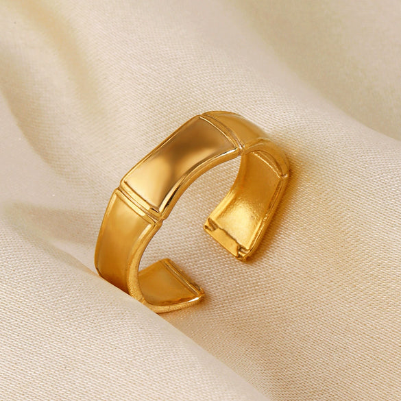 Women's Simple Style Stainless Steel Bamboo Ring With Plant Flowers Pattern And Electroplating Treatment