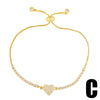 Women's Simple Stylish Copper Goldplated Inlaid Artificial Gem And Semiprecious Stone Heart Shape Cross Pull Bracelet Inlaid Zircon