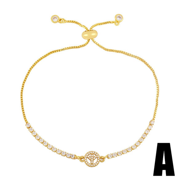 Women's Simple Stylish Copper Goldplated Inlaid Artificial Gem And Semiprecious Stone Heart Shape Cross Pull Bracelet Inlaid Zircon