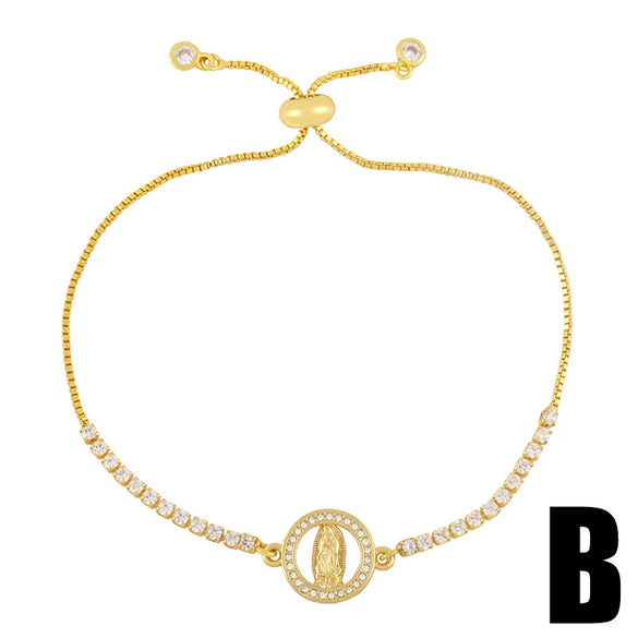 Women's Simple Stylish Copper Goldplated Inlaid Artificial Gem And Semiprecious Stone Heart Shape Cross Pull Bracelet Inlaid Zircon