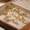 Women's Simple Titanium Steel And Imitation Pearl Ring With Geometric Heart Flower And Bow Patterns 18K Goldplated