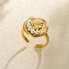 Women's Simple Titanium Steel And Imitation Pearl Ring With Geometric Heart Flower And Bow Patterns 18K Goldplated